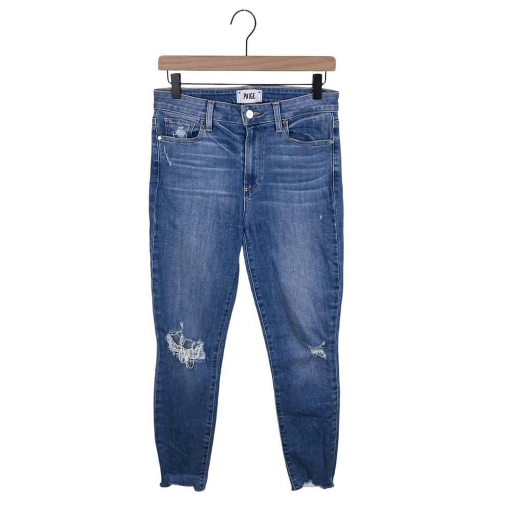 Paige Hoxton Ankle Jeans Women's Size 28 Dezi Destructed Distressed Denim Ripped